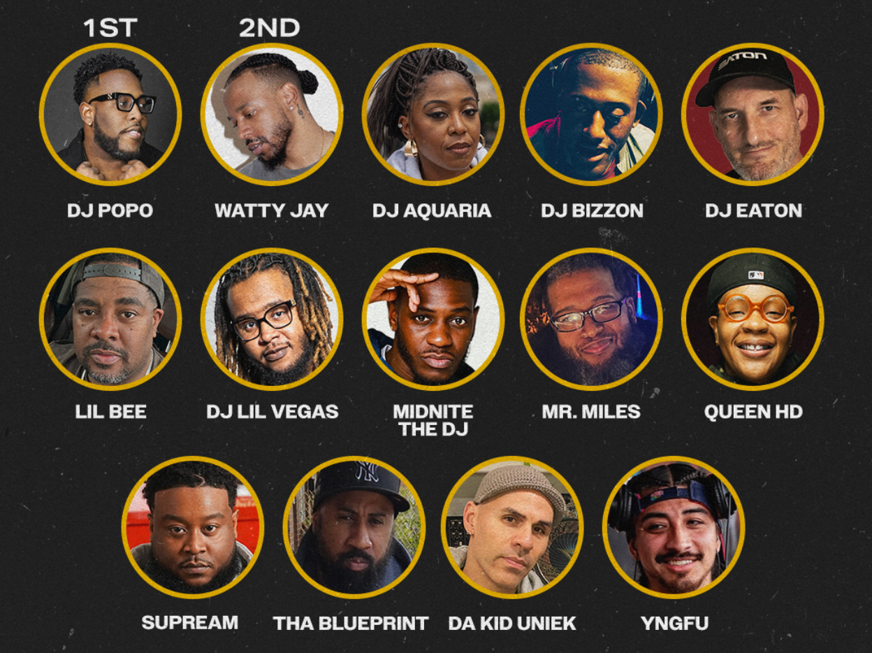 The fourteen DJs competing in Baltimore Blend Battle 10: DJ Popo (1st), Watty Jay (2nd), DJ Aquaria, DJ Bizzon, DJ Eaton, Lil Bee, DJ Lil Vegas, Midnite The DJ, Mr. Miles, Queen HD, Supream, Tha Blueprint, Da Kid Uniek and YNGFU.